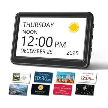 10.1" Digital Clock with Date & Day for Elderly – Calendar, Auto-Dimming, Indoor Temp & Humidity Display