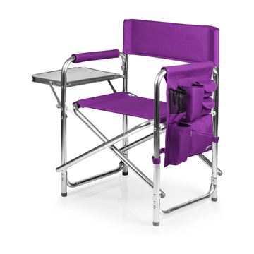 Foldable Sports Chair with Side Table – Padded Outdoor Camping Chair with Cup Holder & Accessory Panel, 300lb Capacity