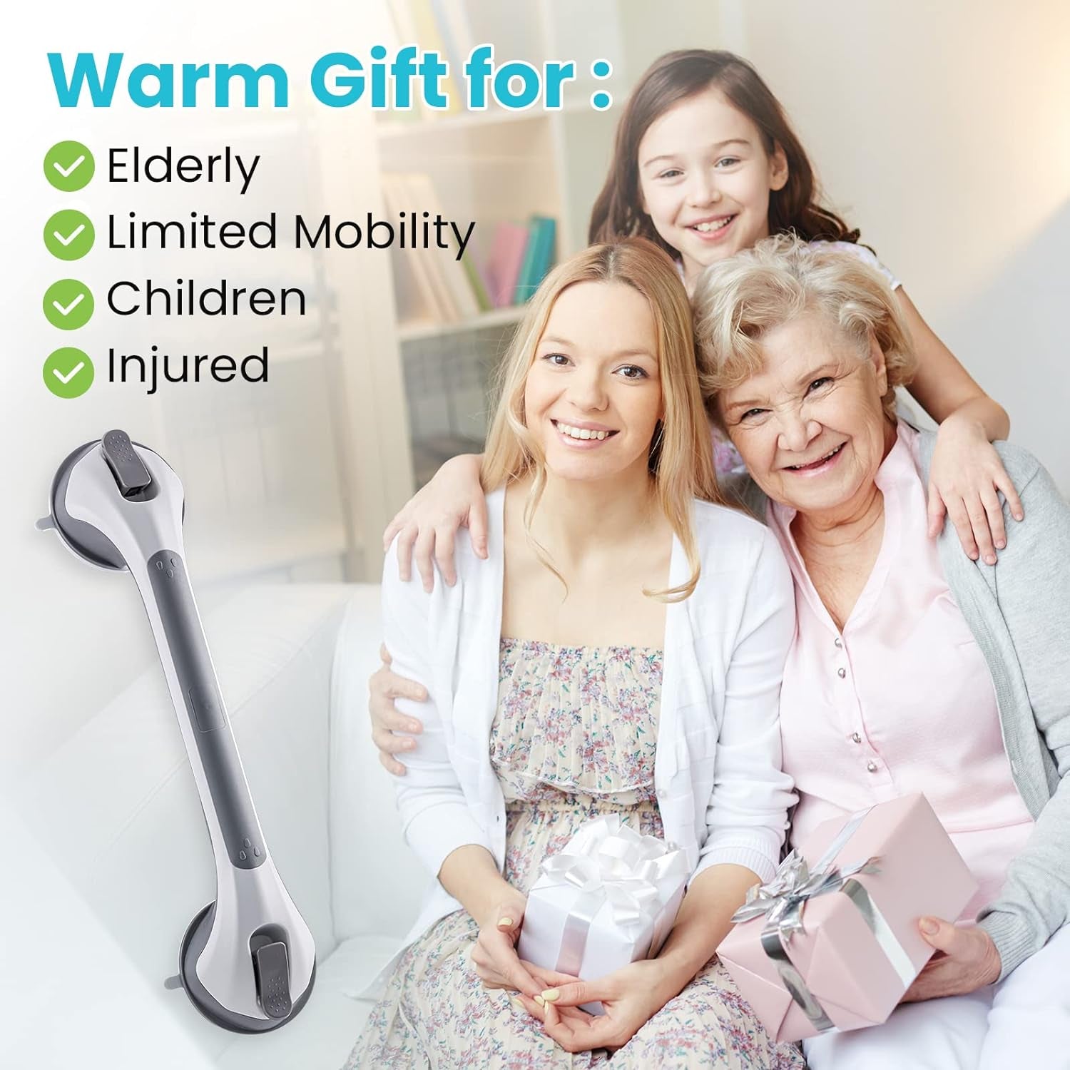 Grab Bars for Bathtubs and Showers 2 Pack Suction Grab Bar, Heavy Duty Shower Handle Removable Bath Handrails for Seniors and Elderly, Bathroom Safety Grip No Drilling Waterproof,Grey