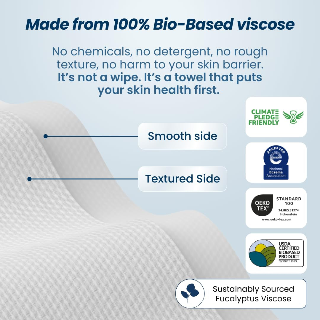 Clean Towels XL™ Supreme, 100% USDA Biobased Face Towel, Disposable Face Towelette, Eczema Association Accepted, Makeup Remover Dry Wipes, Ultra Soft, 50 Ct, 1 Pack