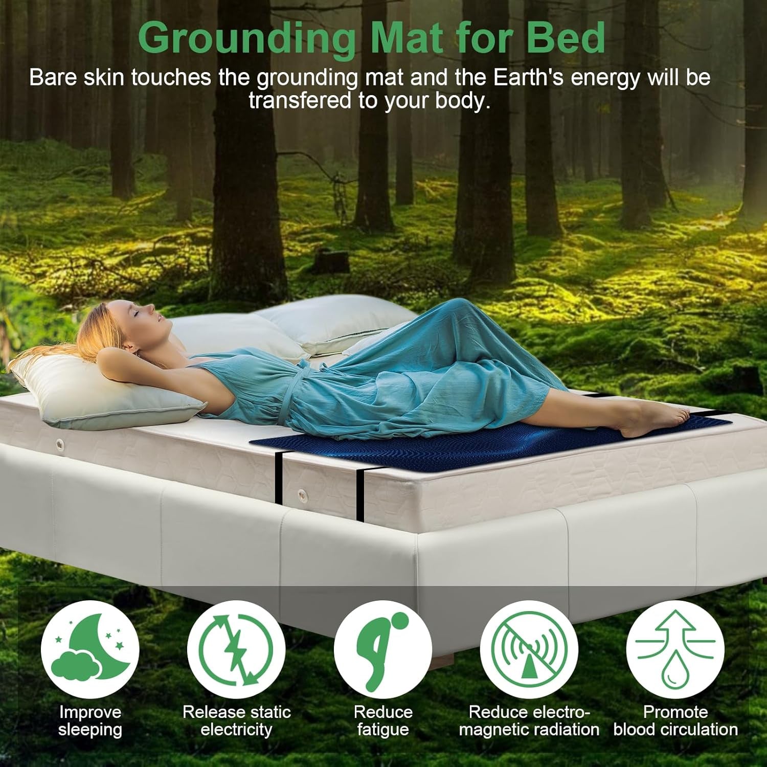 Grounding Mat for Bed, Grounding Pad for Sleep, Grounding Mattress Pad with Cord for Stress Relief(Queen, 60"X27")