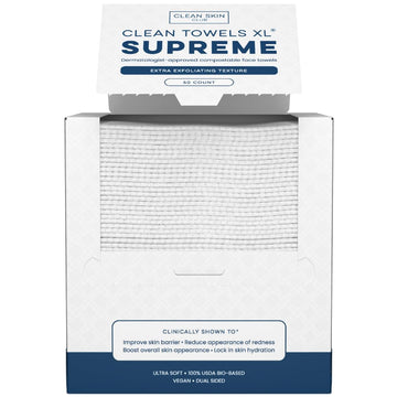 Clean Towels XL™ Supreme, 100% USDA Biobased Face Towel, Disposable Face Towelette, Eczema Association Accepted, Makeup Remover Dry Wipes, Ultra Soft, 50 Ct, 1 Pack