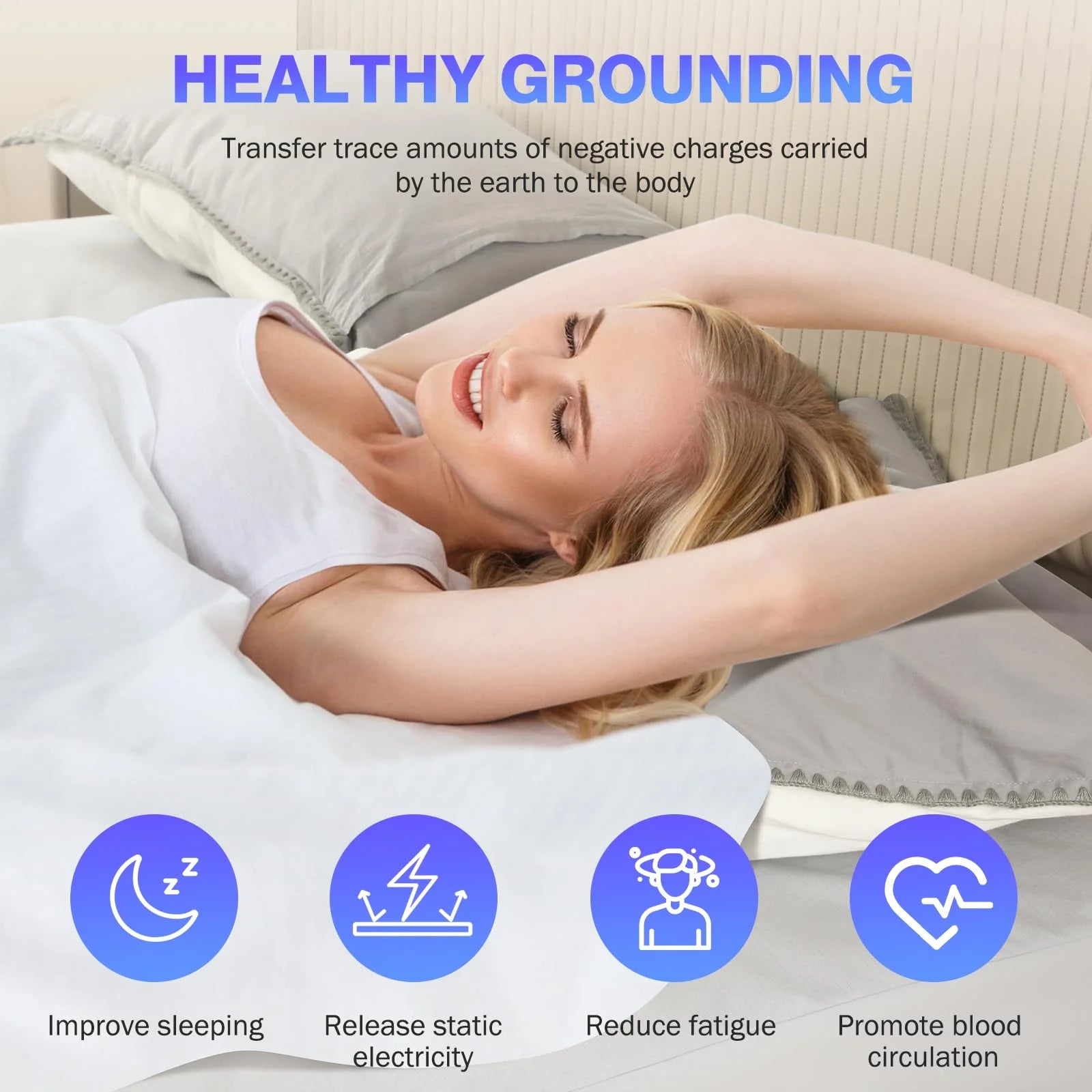 Grounding Sheets Queen Size, Earth Grounded Fitted Bed Sheet with 10% Pure Silver Fiber + 90% Organic Cotton, for Improved Sleep & Wellness (Gray, Queen - 80"X60"X15")