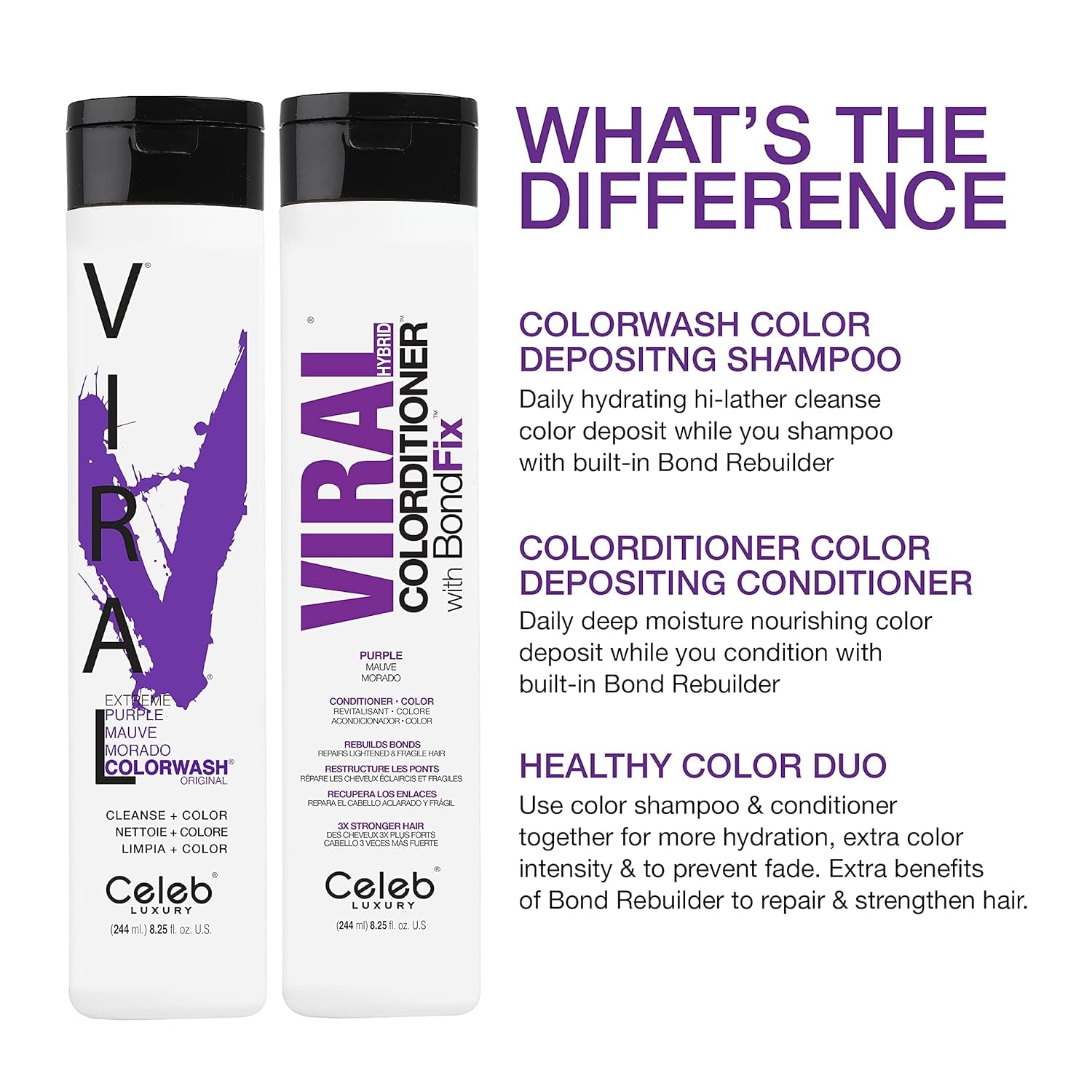 Color Depositing Conditioner - Color Refresher with Bondfix Bond Rebuilder, Viral and Gem Lites, Pairs with Colorwash