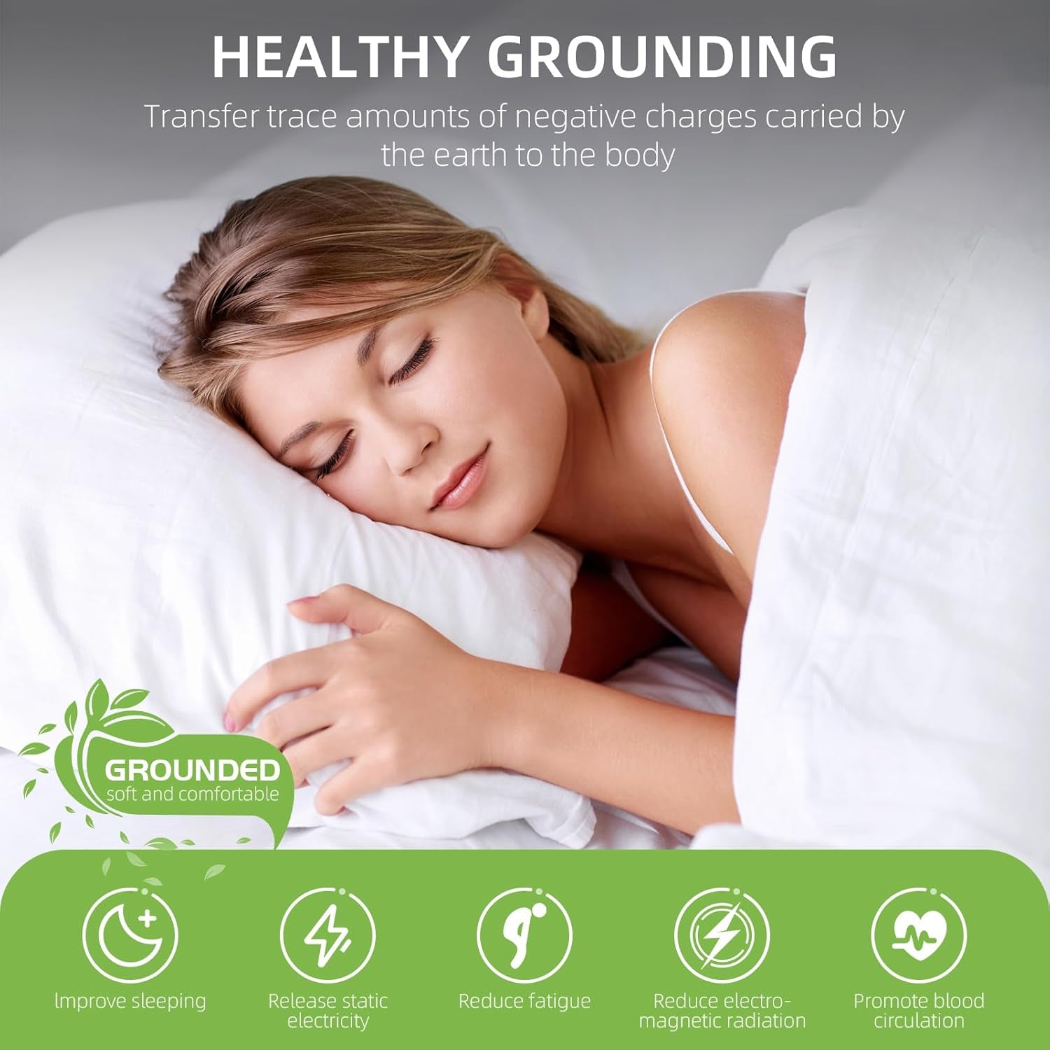Grounding Mat for Bed, Anti-Slip PU Leather, Grounding Mat Improves Sleep, Relieves Stress, with Static Grounding Cord and Test Pen (Black, (39.1 * 27.5 Inch))