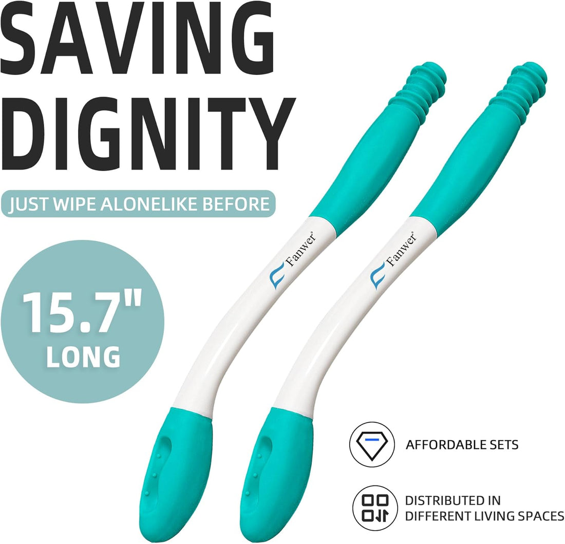 Toilet Aids for Wiping - 15.7" Long Reach Comfort Butt Wiper Tools - Bathroom Bottom Buddy Wiping Self Assist for Disabled,Elderly,Pregnant,Overweight People and Back Surgery Recovery (2 Pack)