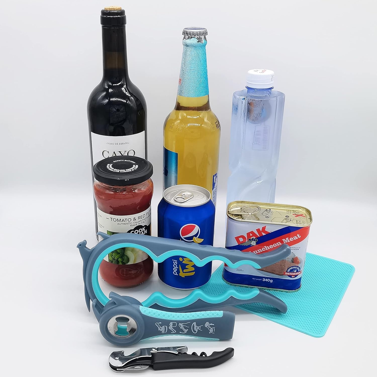 Jar Opener Bottle Opener and Can Opener for Weak Hands,Seniors with Arthritis, Elderly, Jar Lid Opener Gadgets with Rubber Jar Opener Gripper Pad and Corkscrew Opener