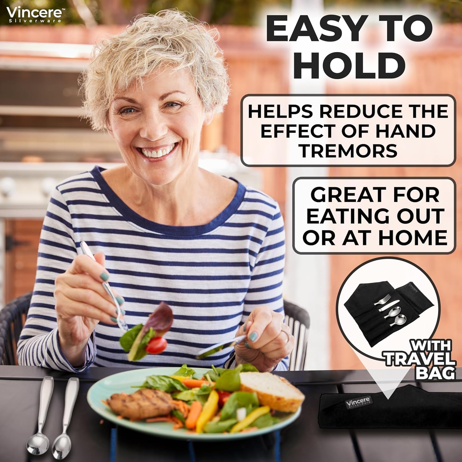 Weighted Utensils for Tremors and Parkinsons, Heavy Weight Stainless Steel Silverware Set, Adaptive Eating Flatware Helps Hand Tremors, Parkinsons Aids for Living, Arthritis - Knife, Fork, Spoons, 7Oz