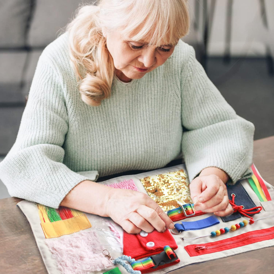 Fidget Blanket for Dementia Patients, Dementia Products for Elderly, Dementia Activities for Seniors, Alzheimers Toys, Gift for Elderly