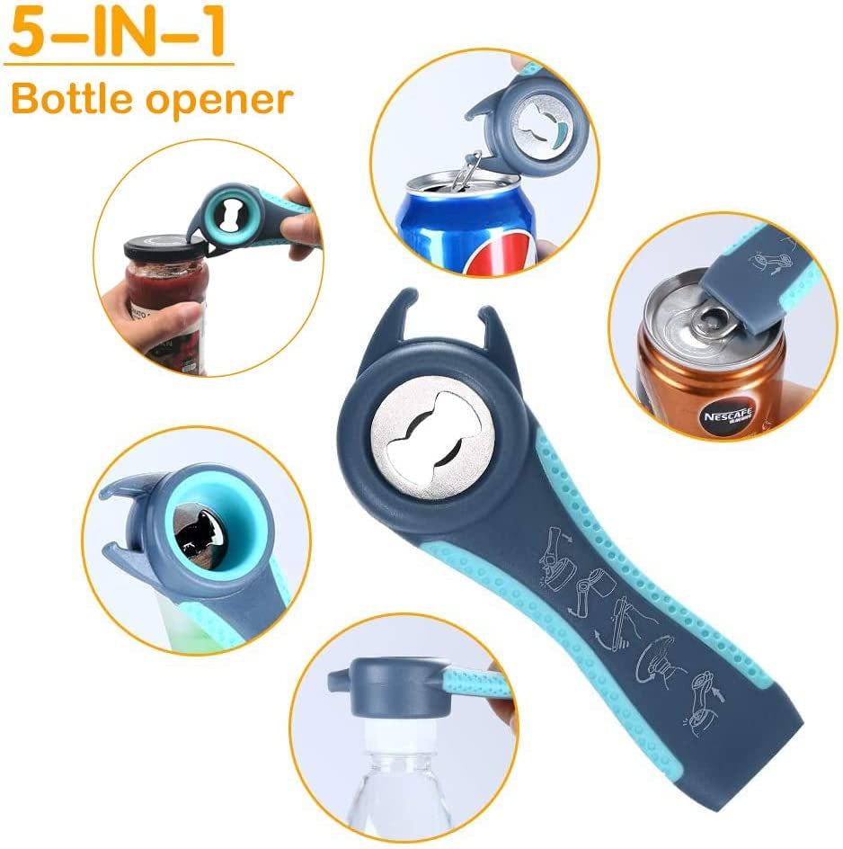 Jar Opener Bottle Opener and Can Opener for Weak Hands,Seniors with Arthritis, Elderly, Jar Lid Opener Gadgets with Rubber Jar Opener Gripper Pad and Corkscrew Opener