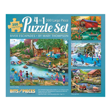 4-in-1 Multi-Pack 300 Piece Jigsaw Puzzles for Adults – River Escapades Artwork by Mary Thompson