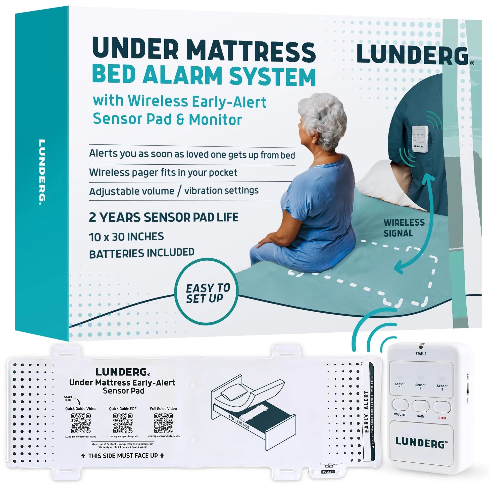 under Mattress Bed Alarm for Elderly Adults with Early Alert - Wireless Bed Sensor Pad & Pager - Bed Alarm for Elderly Dementia Patients - Bed Alarms and Fall Prevention for Elderly