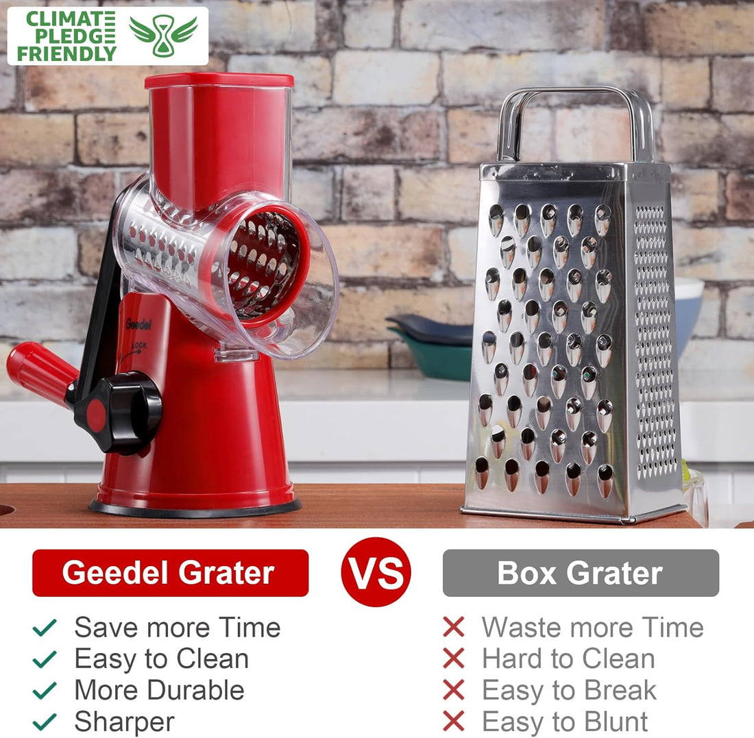 Rotary Cheese Grater, Kitchen Mandoline Vegetable Slicer with 3 Interchangeable Blades, Easy to Clean Grater for Fruit, Vegetables, Nuts
