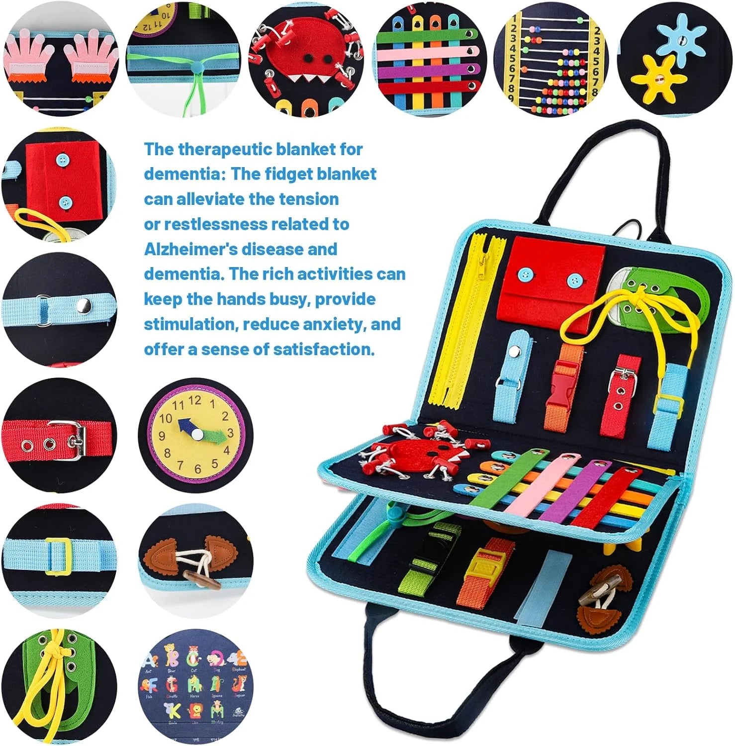 Fidget Blanket for Adults with Dementia,Dementia Activities for Seniors,Dementia Products for Elderly,Alzheimers Products,Alzheimers Activities,Toddler Busy Board,Autism Sensory Toys
