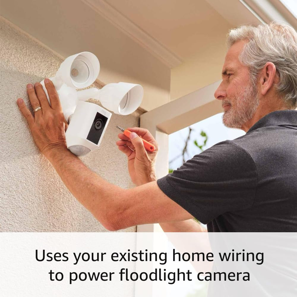 Floodlight Cam Wired plus — Outdoor Home or Business Security with Motion-Activated 1080P HD Video and Floodlights, (2021 Release) White