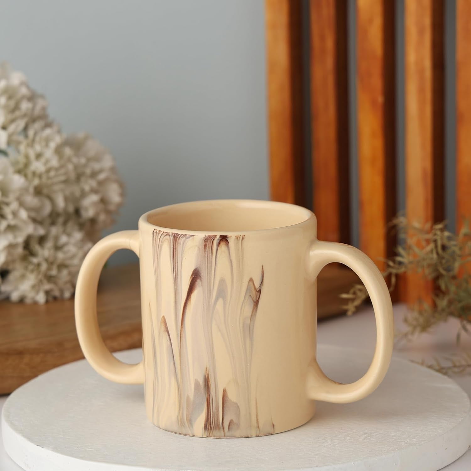 Dual Handle Mug (Double Grip Mug) to Aid Tremors, 11.83 US Fl. Oz. (350 Ml) (Cream)