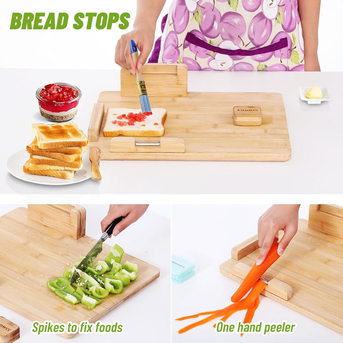 Adaptive One-Handed Cutting Board- Anti-Slip with Bread Stops & Spikes - Perfect for Amputees & Disabled - Single Handed for Effortless Cutting & Chopping - Handicapped Kitchen Board.