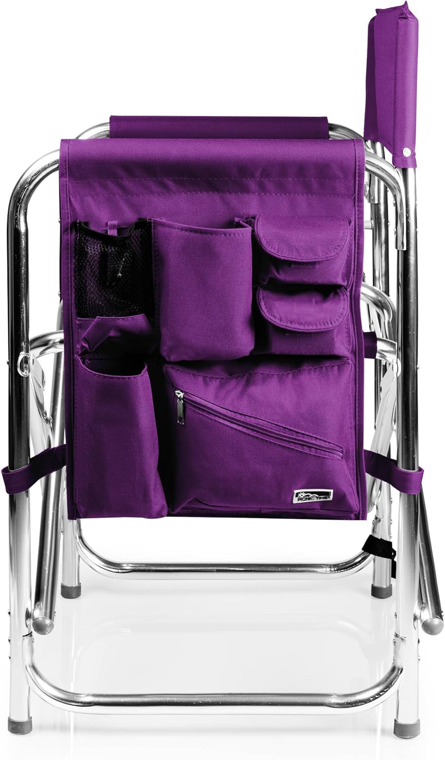 Sports Chair with Side Table, Outdoor Foldable Padded Adult Camping Chairs with Cup and Accessory Panel for Lawn, Beach, & Sports Use for Adults, up to 300-Lbs Capacity, (Purple)