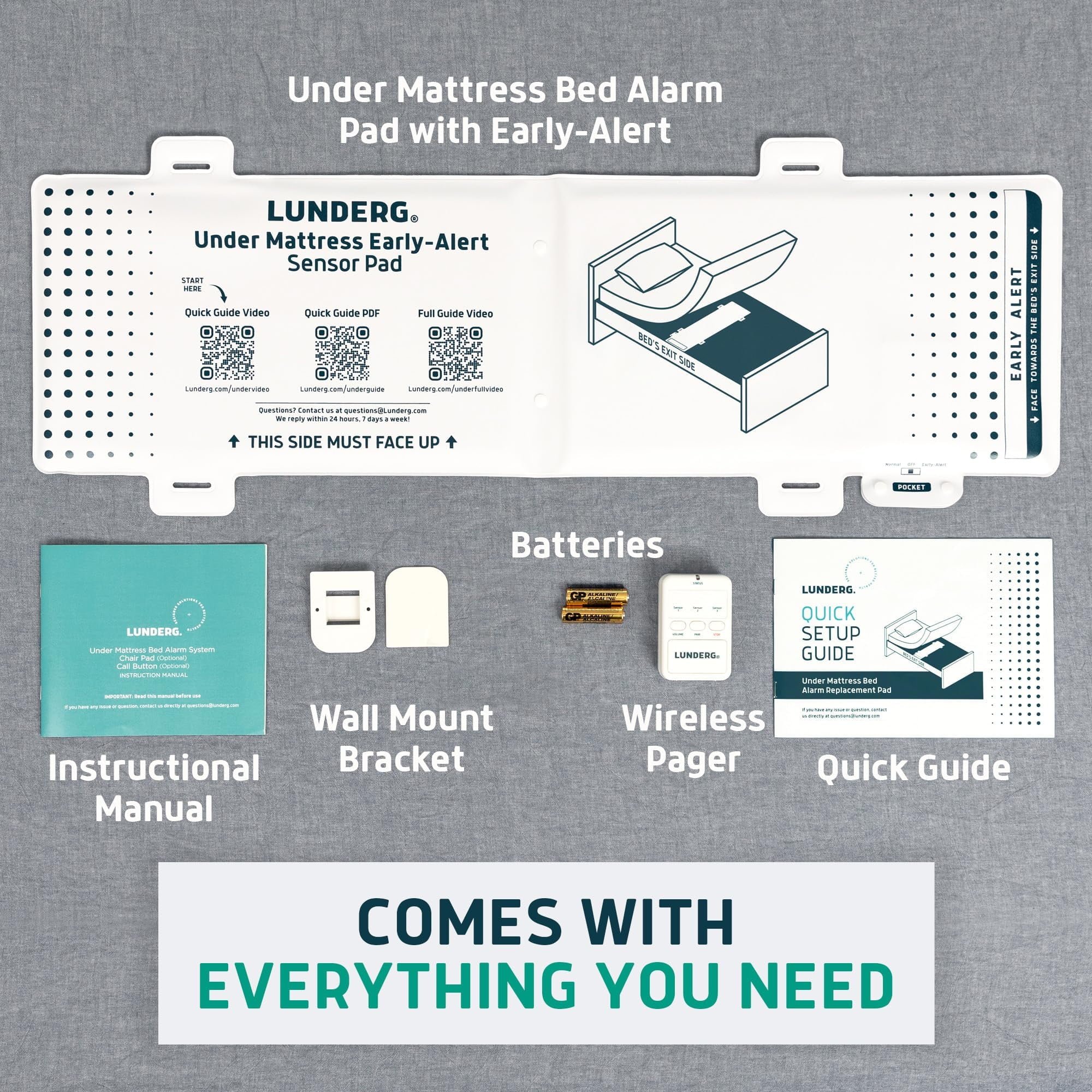 under Mattress Bed Alarm for Elderly Adults with Early Alert - Wireless Bed Sensor Pad & Pager - Bed Alarm for Elderly Dementia Patients - Bed Alarms and Fall Prevention for Elderly
