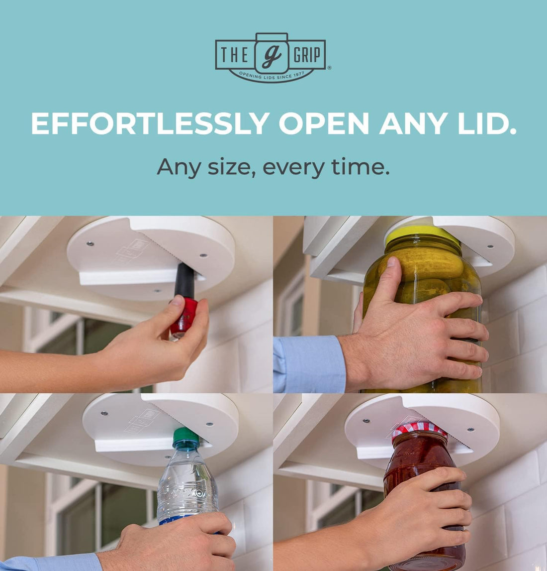 The Grip Jar Opener | Original under Cabinet Jar Lid & Bottle Opener, Effortless for Weak Hands & Seniors with Arthritis - Made in USA