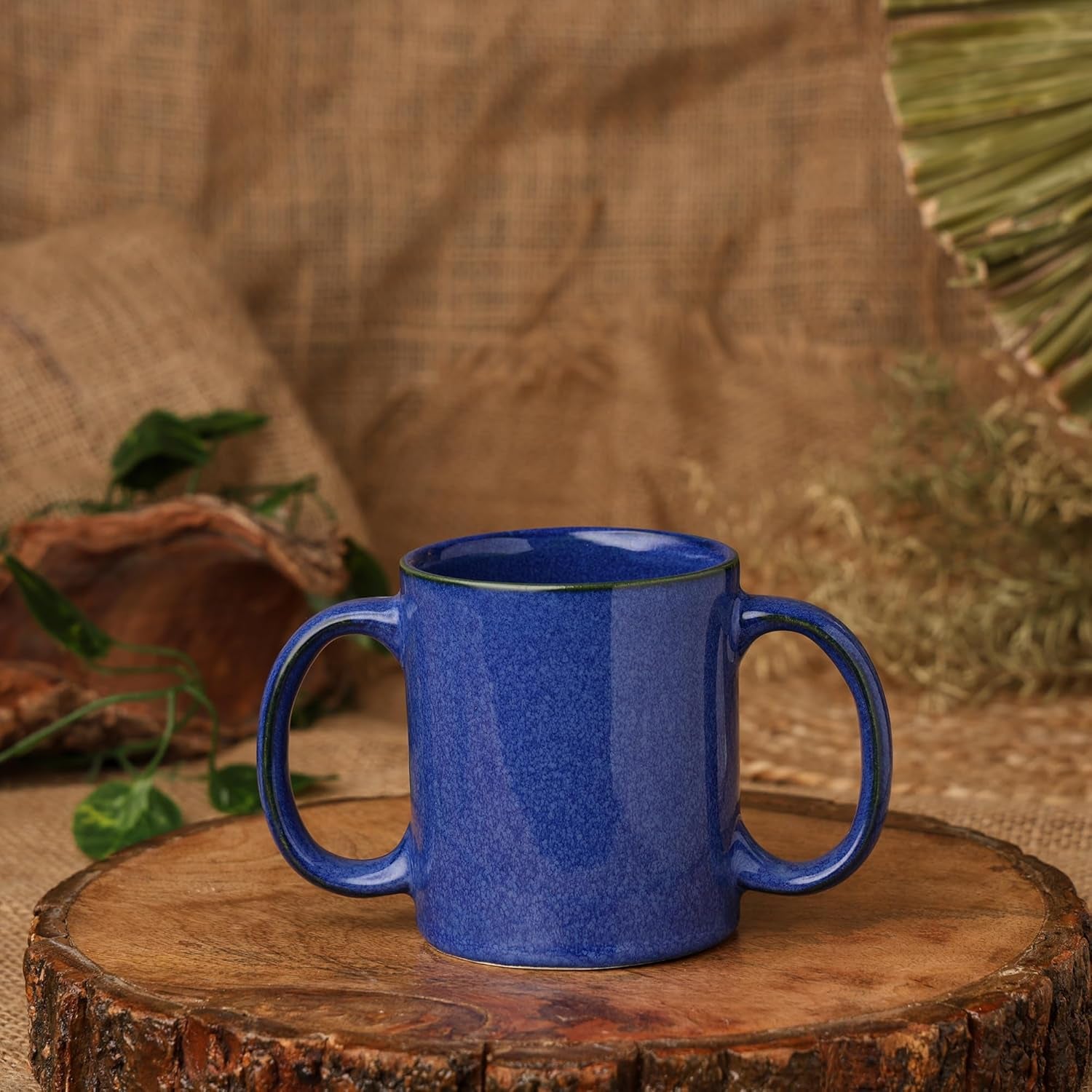 Dual Handle Mug (Double Grip Mug) to Aid Tremors, 11.83 US Fl. Oz. (350 Ml) (Elegant Blue)