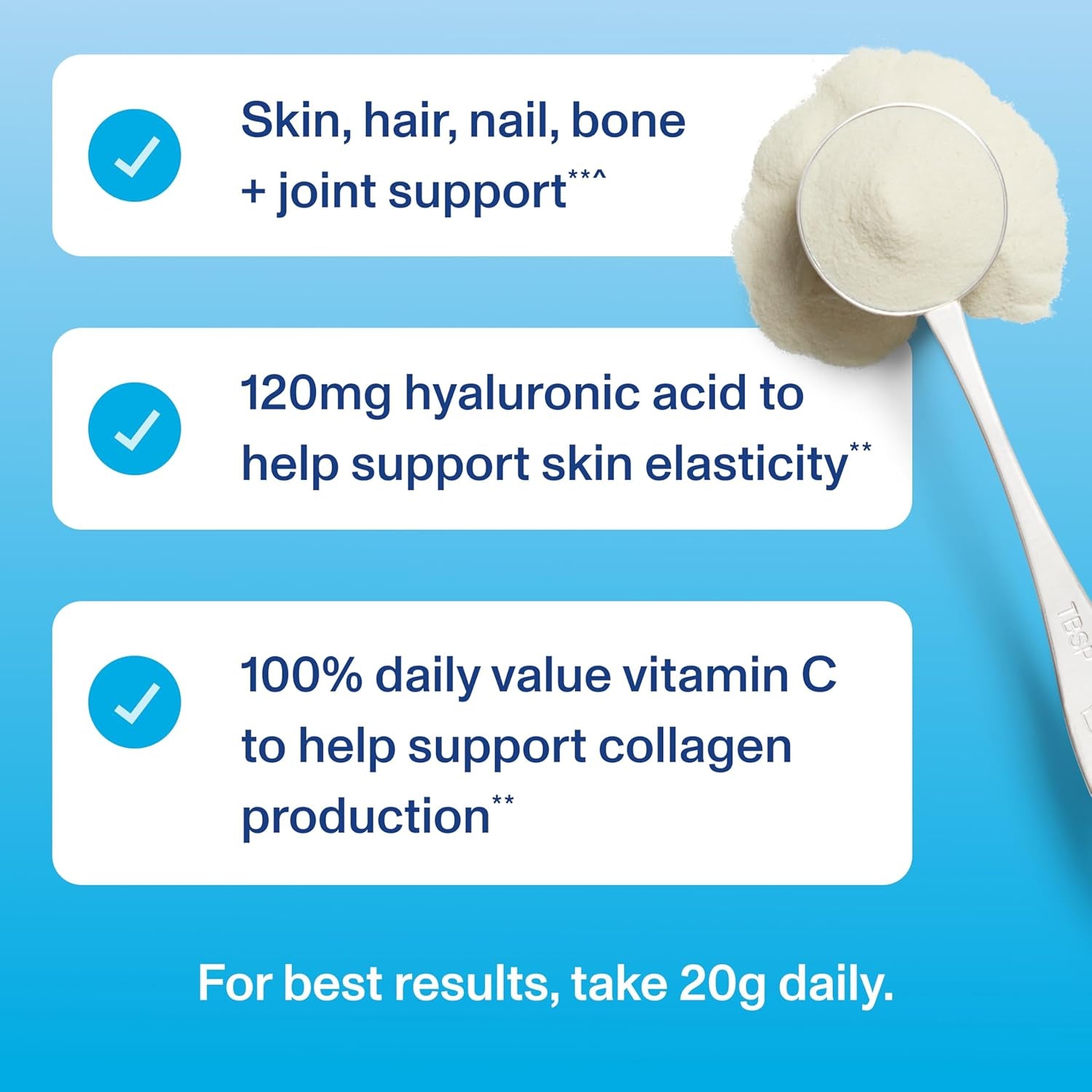 Collagen Peptides Powder Advanced with Hyaluronic Acid & Vitamin C - 20Oz Collagen Protein, Unflavored, 27 Servings