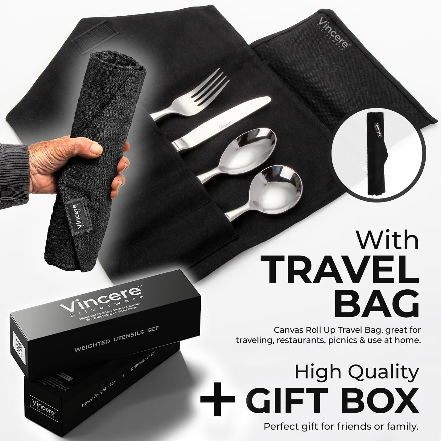 Weighted Utensils for Tremors and Parkinsons, Heavy Weight Stainless Steel Silverware Set, Adaptive Eating Flatware Helps Hand Tremors, Parkinsons Aids for Living, Arthritis - Knife, Fork, Spoons, 7Oz