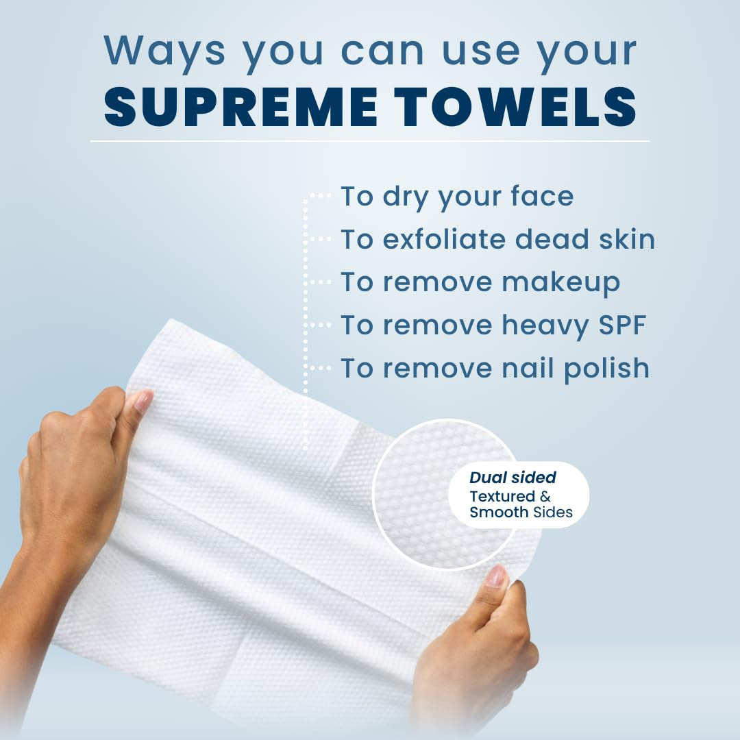 Clean Towels XL™ Supreme, 100% USDA Biobased Face Towel, Disposable Face Towelette, Eczema Association Accepted, Makeup Remover Dry Wipes, Ultra Soft, 50 Ct, 1 Pack