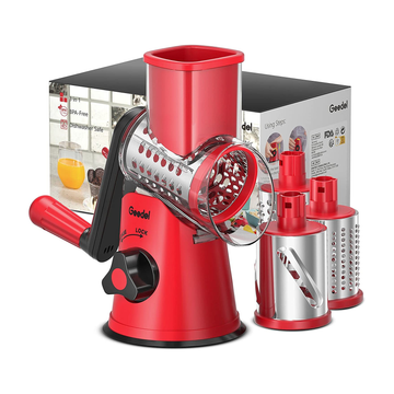 Rotary Cheese Grater – Mandoline Vegetable Slicer with 3 Interchangeable Blades, Easy-Clean Grater for Cheese, Veggies & Nuts