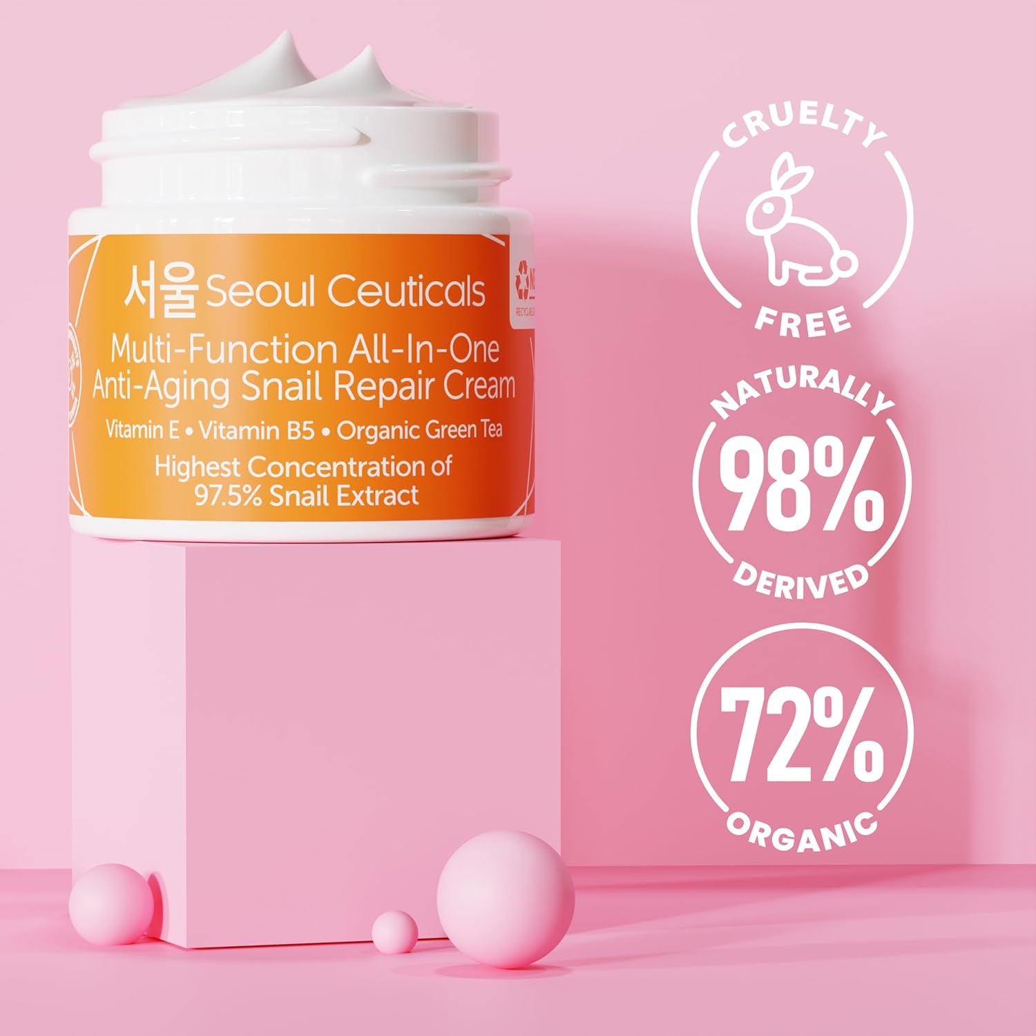 Korean Skin Care 97.5% Snail Mucin Moisturizer Cream - K Beauty Skincare Day & Night Snail Repair Cream Filtrate Cruelty Free 2Oz