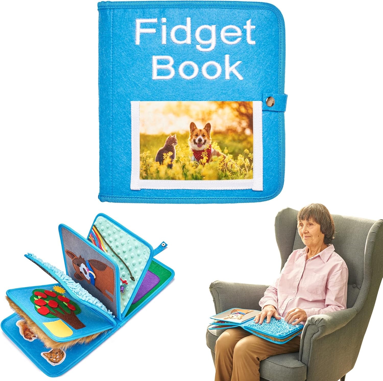 Fidget Book for Elderly | Fidget Blanket for Dementia | Dementia Products for Elderly | Gift and Activities for Seniors with Alzheimer’S | Sensory Fidget Toys
