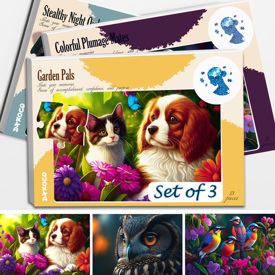 13 Large Piece Dementia Puzzles for Elderly - 3 Alzheimers Jigsaw Puzzle Cat, Dog, and Birds