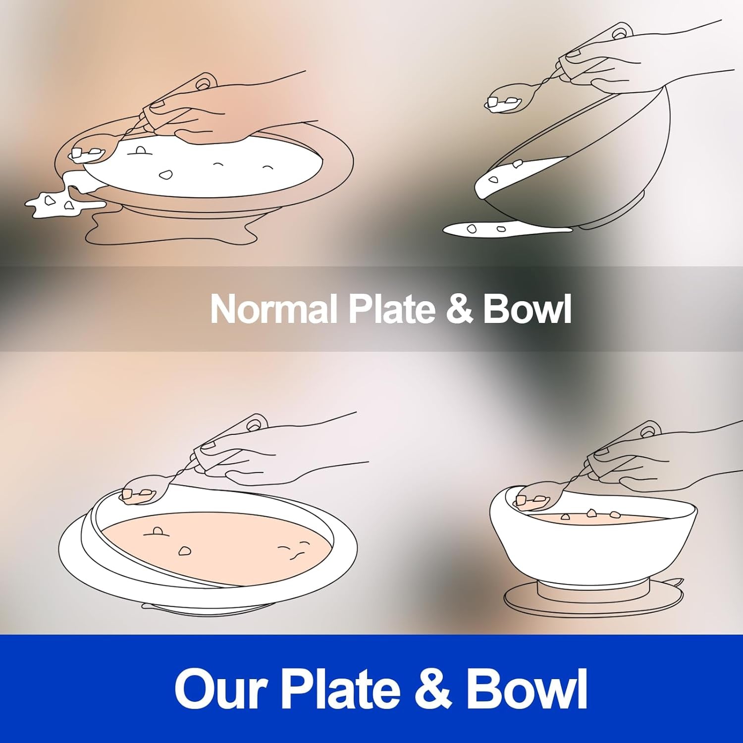 2 Sets Adaptive Utensils Bowl and Plate Set Adaptive Self Feeding Dinnerware with Suction Base Non Slip Bendable Cutlery for Elderly Disabled Hand Tremors Arthritis Parkinson(White)