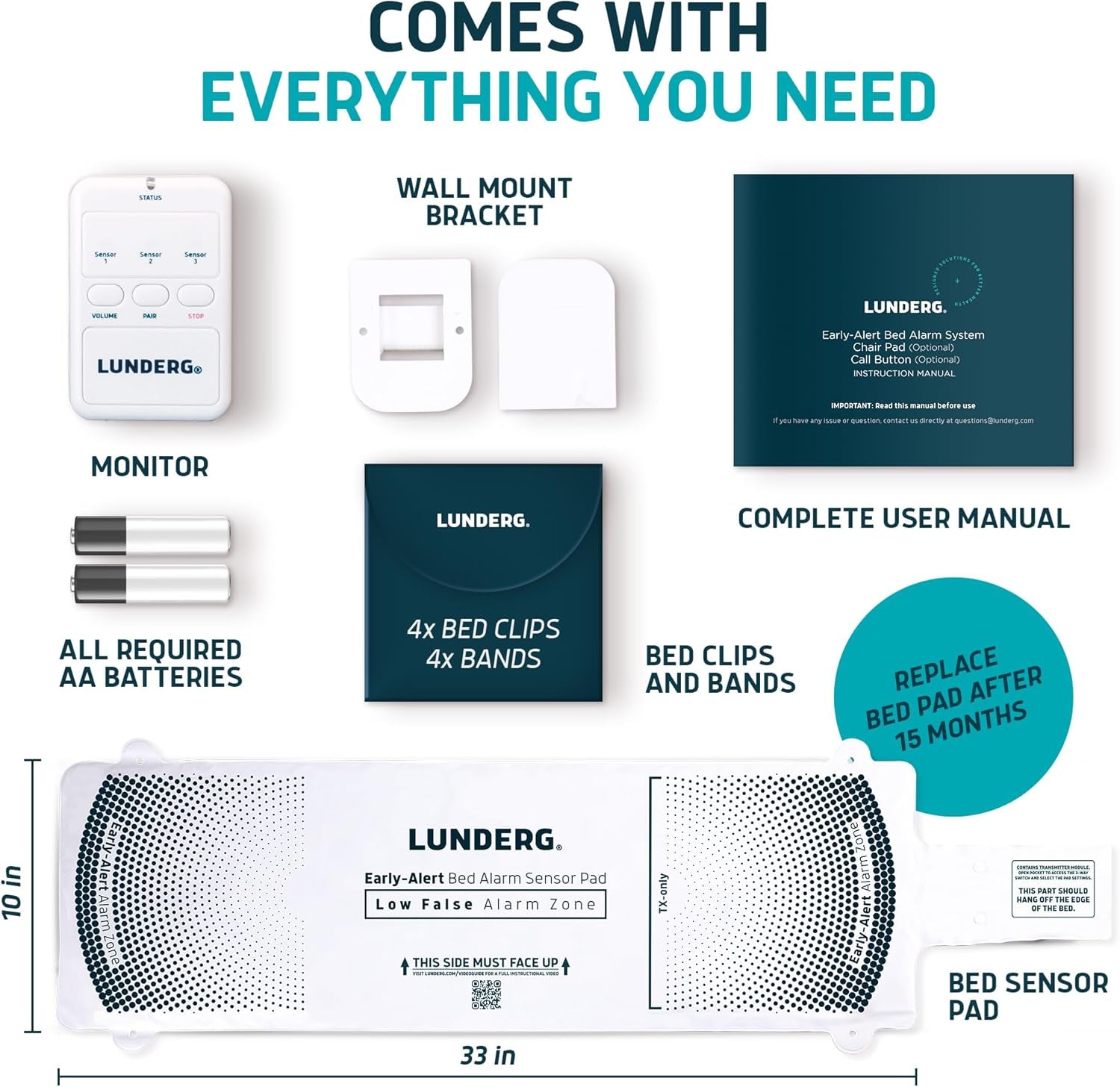 Early Alert Bed Alarm for Elderly Adults - Wireless Sensor Pad & Pager - with Pre-Alert Smart Technology - Safety Bed Alarms and Fall Prevention for Elderly and Dementia Patients