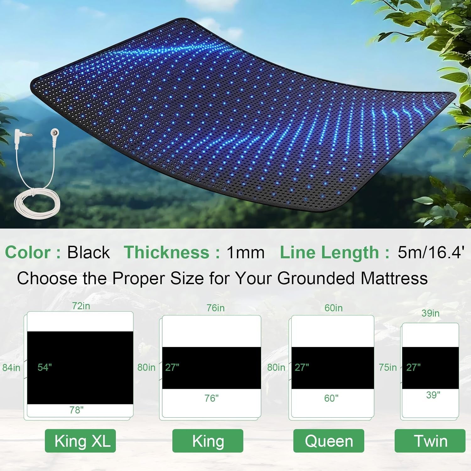 Grounding Mat for Bed, Grounding Pad for Sleep, Grounding Mattress Pad with Cord for Stress Relief(Queen, 60"X27")