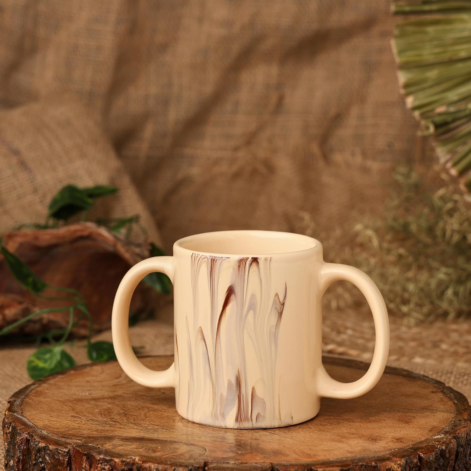 Dual Handle Mug (Double Grip Mug) to Aid Tremors, 11.83 US Fl. Oz. (350 Ml) (Cream)