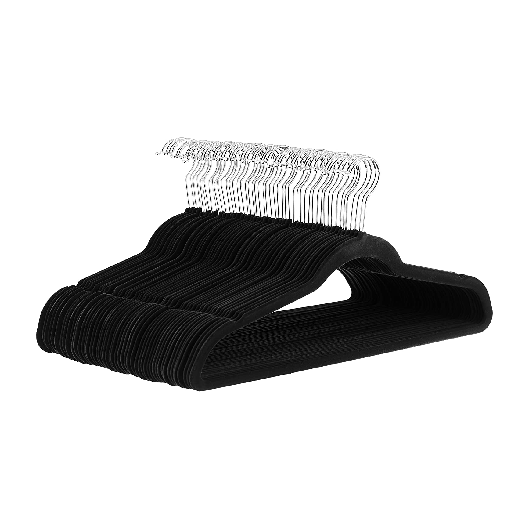 Slim Velvet Clothes Hangers – Non-Slip Suit Hangers, Space-Saving Design, 50 Pack Black
