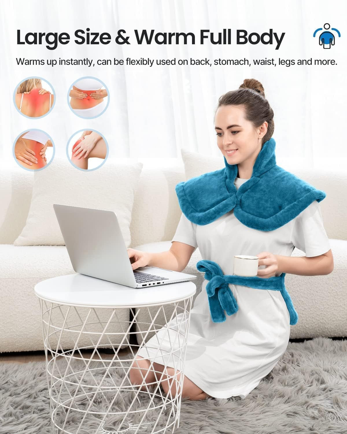 Heating Pad for Neck and Shoulders and Back Pain Relief, FSA Eligible Items Only List, Birthday Gifts for Women Men Mom, 24"X33" Weighted Electric Heat Pad, Auto Shut Off, ETL Certified, Blue