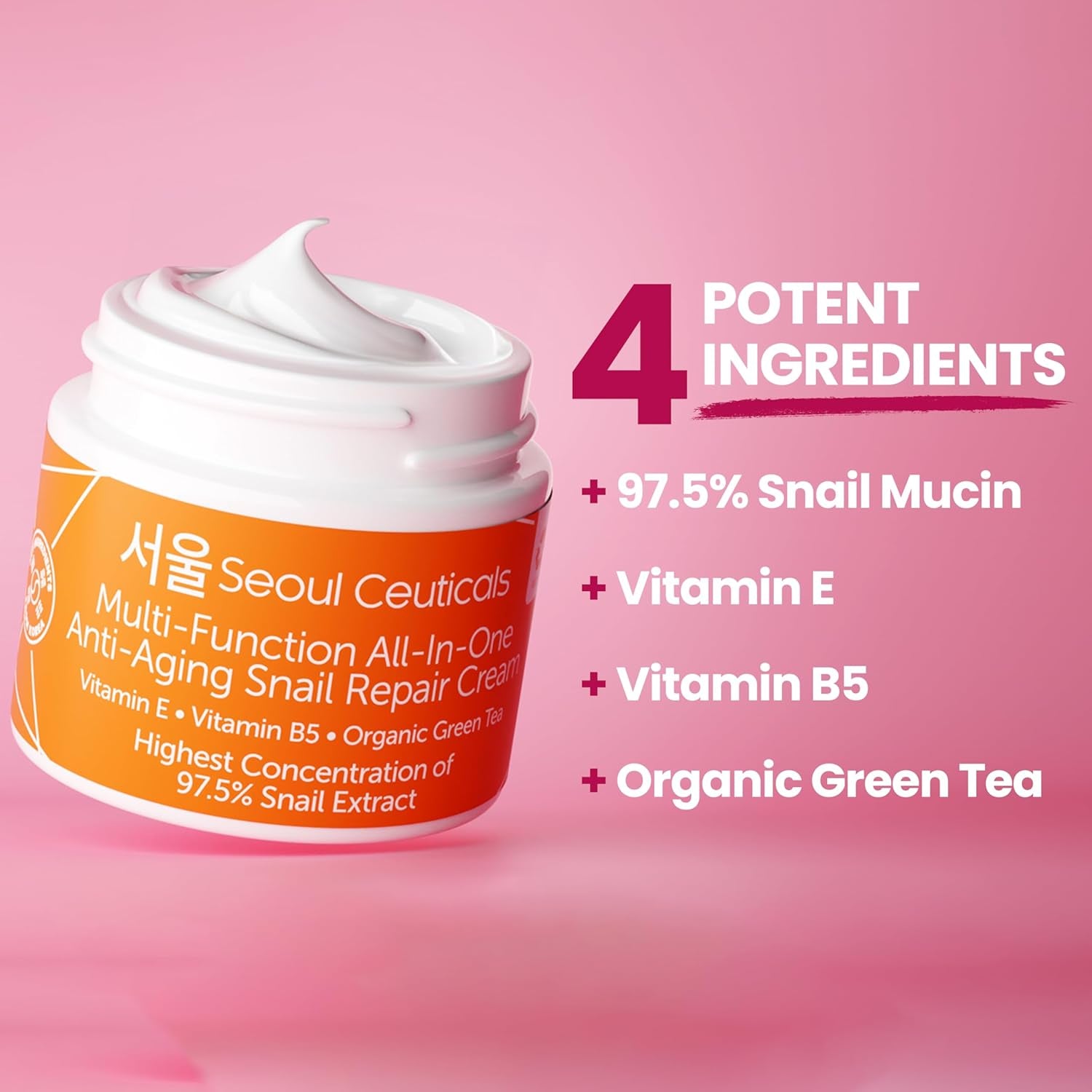 Korean Skin Care 97.5% Snail Mucin Moisturizer Cream - K Beauty Skincare Day & Night Snail Repair Cream Filtrate Cruelty Free 2Oz