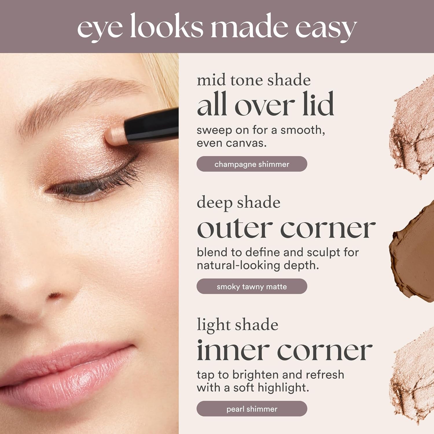Eyeshadow 101 Cream-To-Powder Waterproof Shadow Stick – Rose Shimmer – Long-Lasting, Crease-Proof, Pearlescent Rose Shimmer Cream Eyeshadow with Built-In Smudger