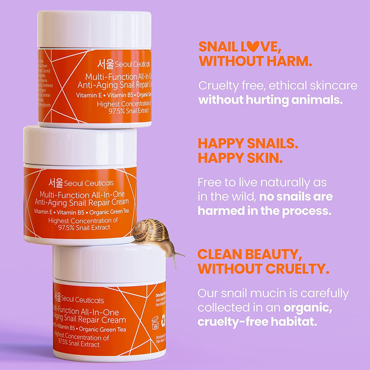 Korean Skin Care 97.5% Snail Mucin Moisturizer Cream - K Beauty Skincare Day & Night Snail Repair Cream Filtrate Cruelty Free 2Oz