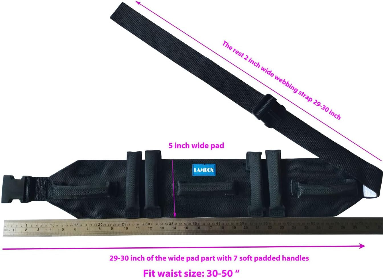 Gait Belt Transfer Belt with 7 Nylon Padded Handles, Medical Nursing Safety Gait Assist Device for Elderly, Seniors, Physical Therapy (7 Soft Black Handles 60",Plastic Release Buckle)