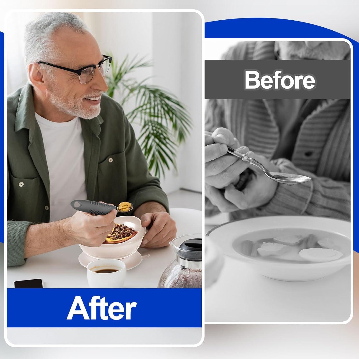 2 Sets Adaptive Utensils Bowl and Plate Set Adaptive Self Feeding Dinnerware with Suction Base Non Slip Bendable Cutlery for Elderly Disabled Hand Tremors Arthritis Parkinson(White)