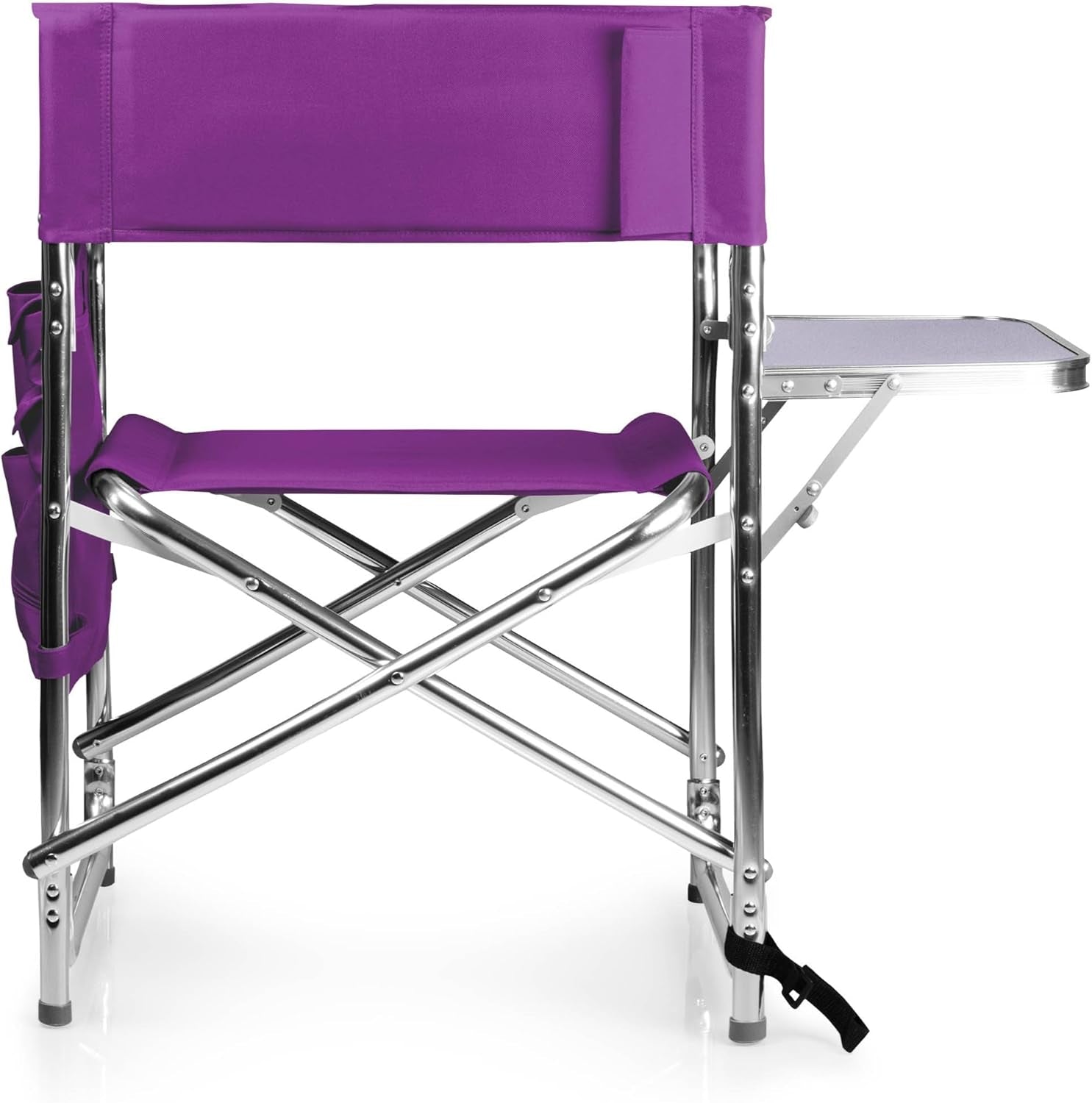 Sports Chair with Side Table, Outdoor Foldable Padded Adult Camping Chairs with Cup and Accessory Panel for Lawn, Beach, & Sports Use for Adults, up to 300-Lbs Capacity, (Purple)