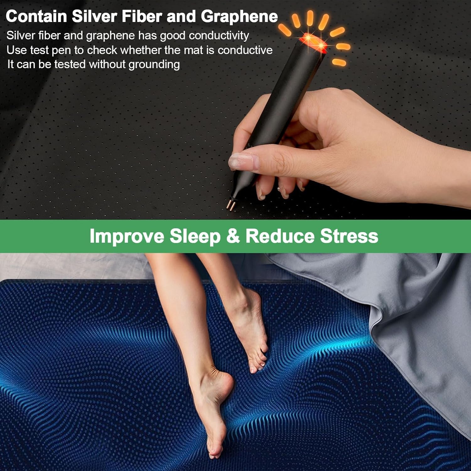 Grounding Mat for Bed, Grounding Pad for Sleep, Grounding Mattress Pad with Cord for Stress Relief(Queen, 60"X27")