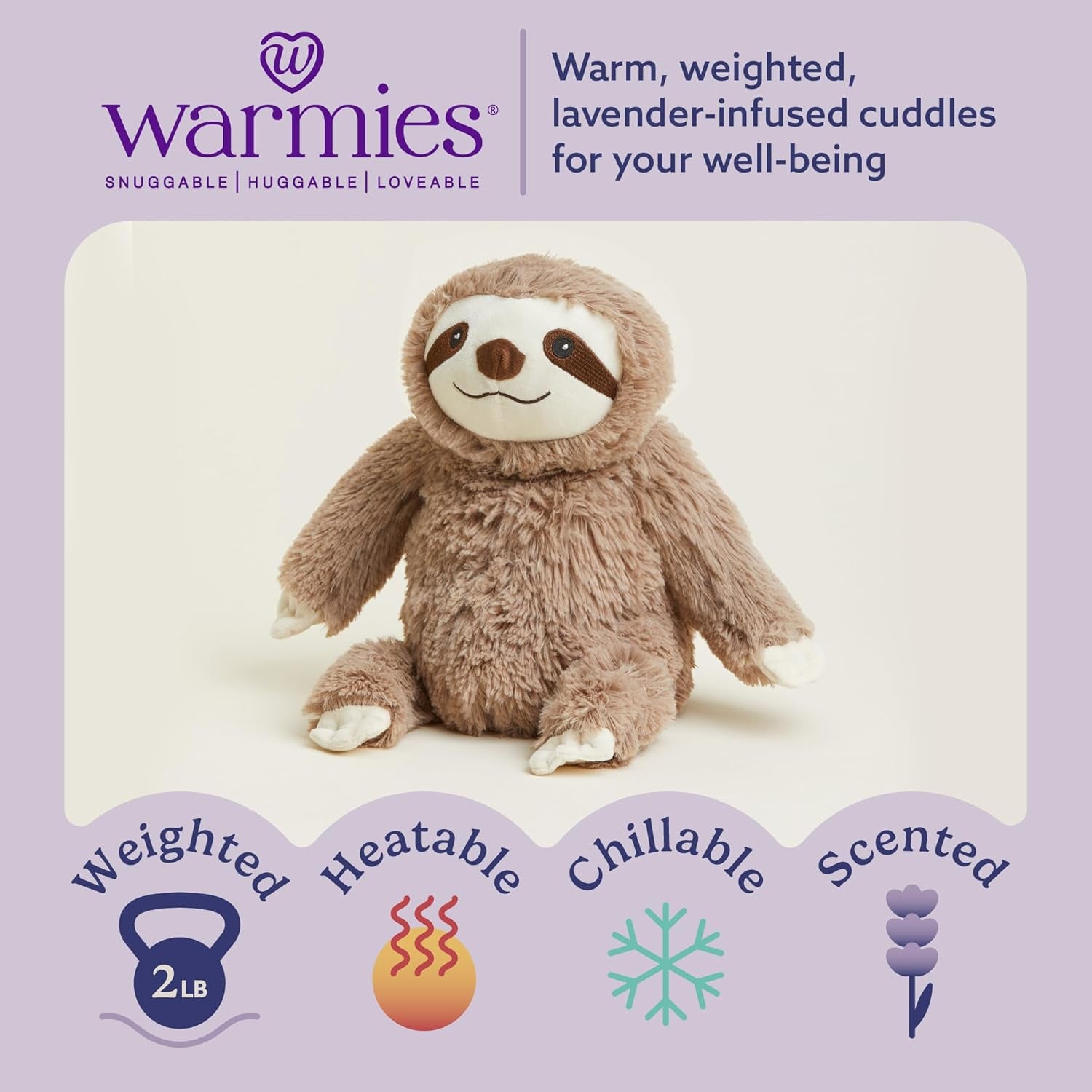 Microwavable & Weighted Stuffed Animals, Sloth - Heated Stuffed Animal Plushie for Warmth & Comfort - Cute Soft Plush Toys for Boys, Girls, Babies & Toddlers