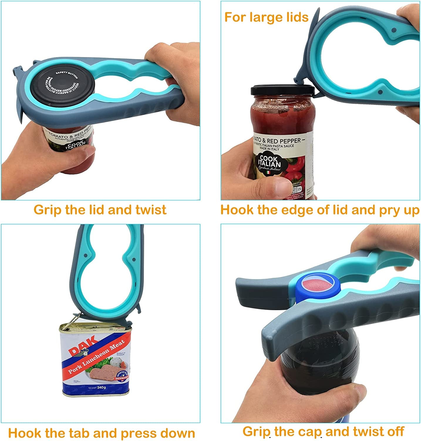 Jar Opener Bottle Opener and Can Opener for Weak Hands,Seniors with Arthritis, Elderly, Jar Lid Opener Gadgets with Rubber Jar Opener Gripper Pad and Corkscrew Opener