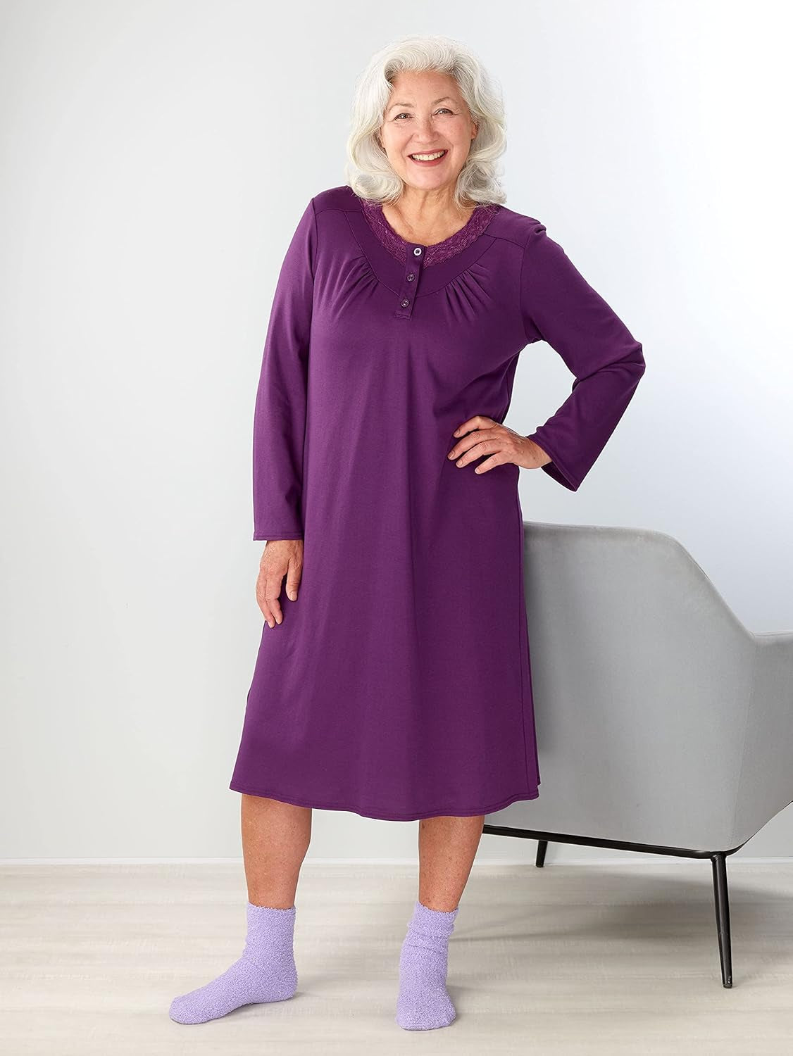 Silverts Open-Back Hospital Gowns for Women – Comfortable, Dignified, Easy Dressing for Seniors & Patients - Lace Trim