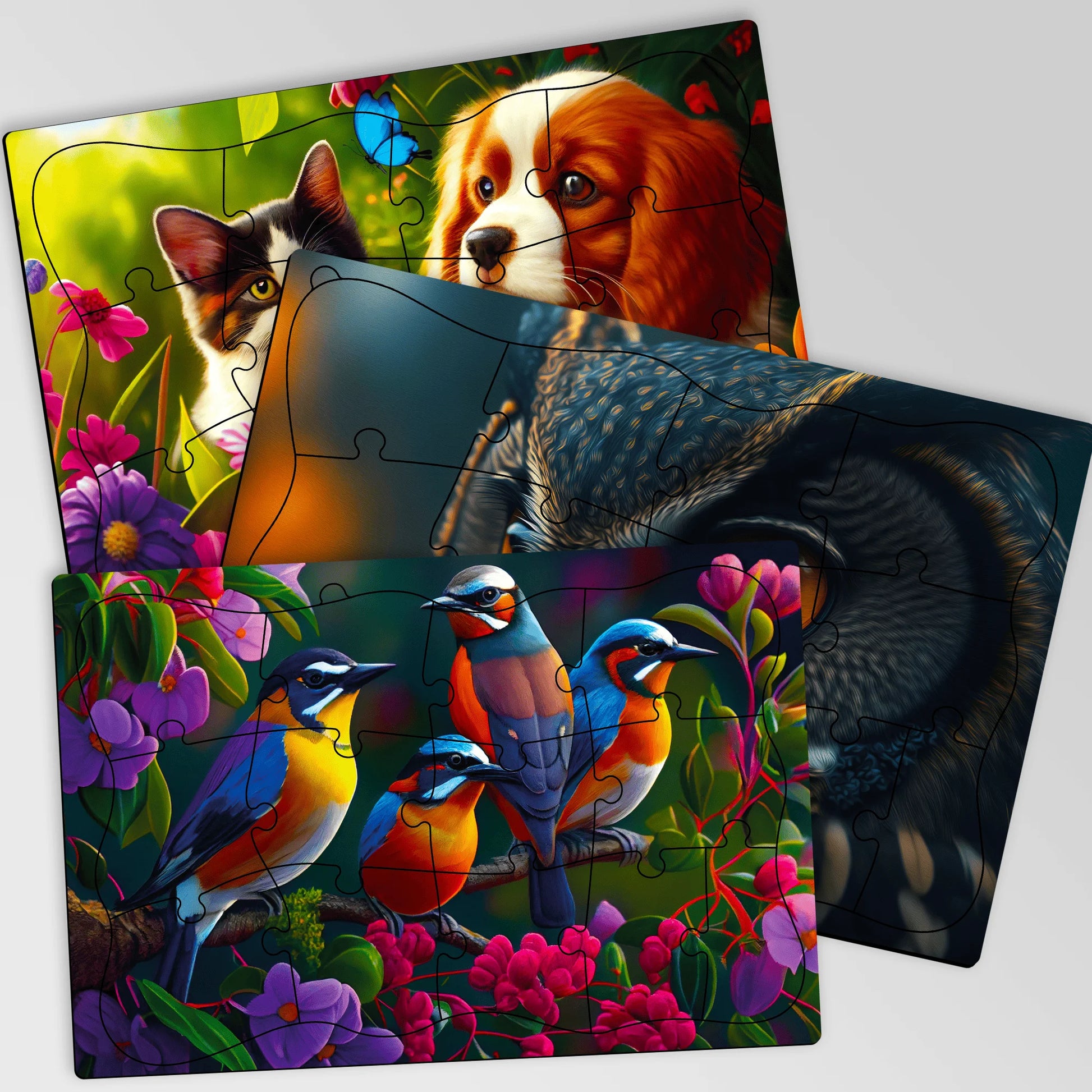 13 Large Piece Dementia Puzzles for Elderly - 3 Alzheimers Jigsaw Puzzle Cat, Dog, and Birds
