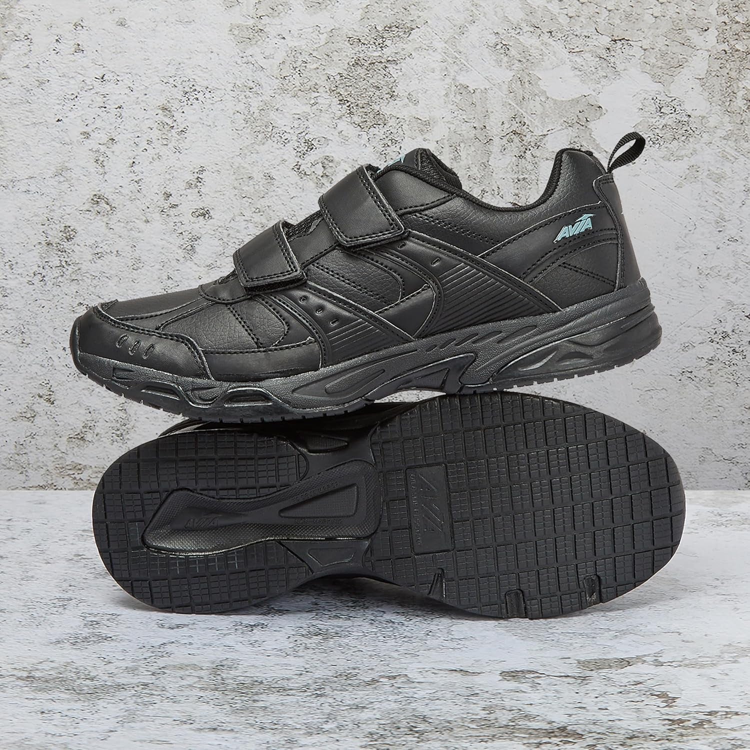 Avi-Union II Strap Non Slip Shoes for Men, Hook and Loop Mens Walking Shoes with Memory Foam, Comfort Restaurant and Diabetic Shoes for Men - Black Wide or Extra Wide Width Safety Footwear